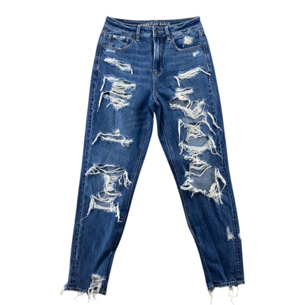 American Eagle Mom Jeans Women’s Size 2 Distressed Ripped Medium Wash Denim
